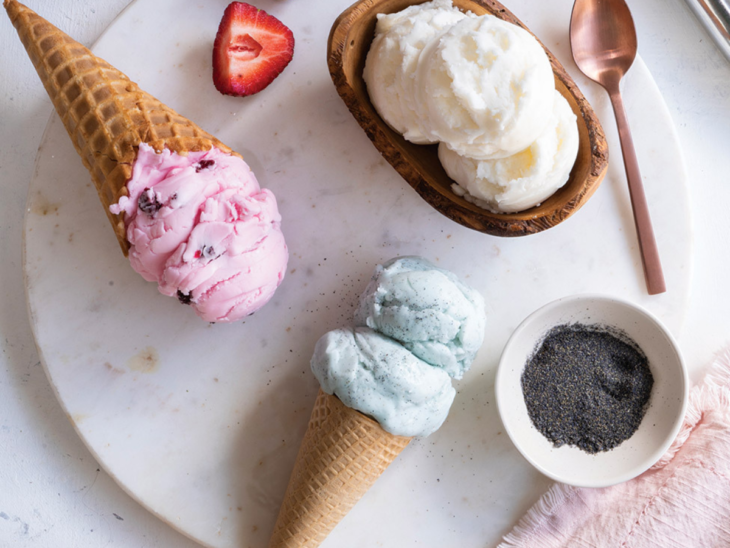 pink and blue vegan ice cream