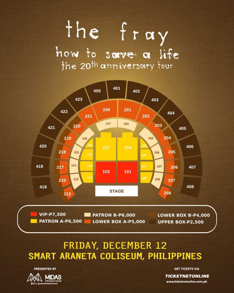 The Fray Manila concert Seat Plan