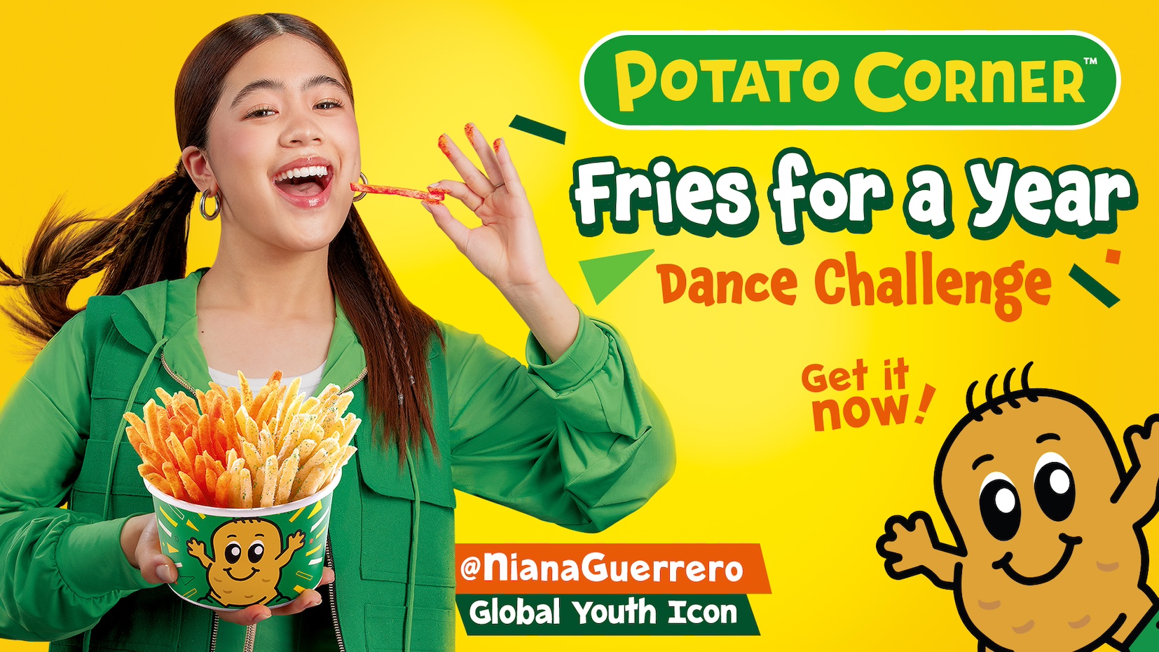 Groove with Niana Guerrero in the Fries for a Year dance challenge on TikTok, feature your favorite Potato Corner flavor, and you could enjoy free fries every day for twelve months. Deadline for entries is July 20 2025.